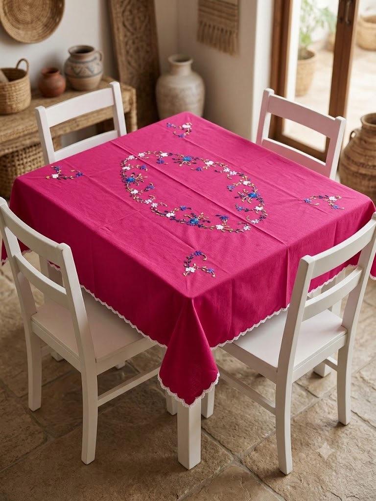 Hand Embroidered Four Seater Floral Table Cover
