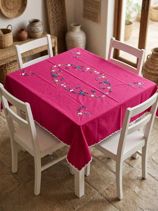 Hand Embroidered Four Seater Floral Table Cover