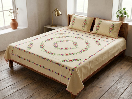 Chikonwala's Hand Embroidered Floral Design Bedsheet