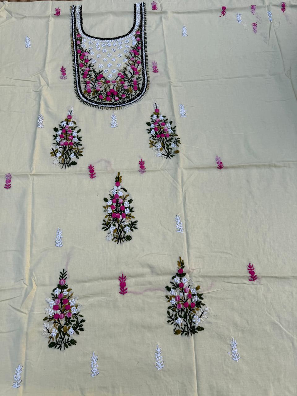 Hand Embroidered Pure Cotton Kurti Material | 3 Meter Premium Fabric | Made in India
