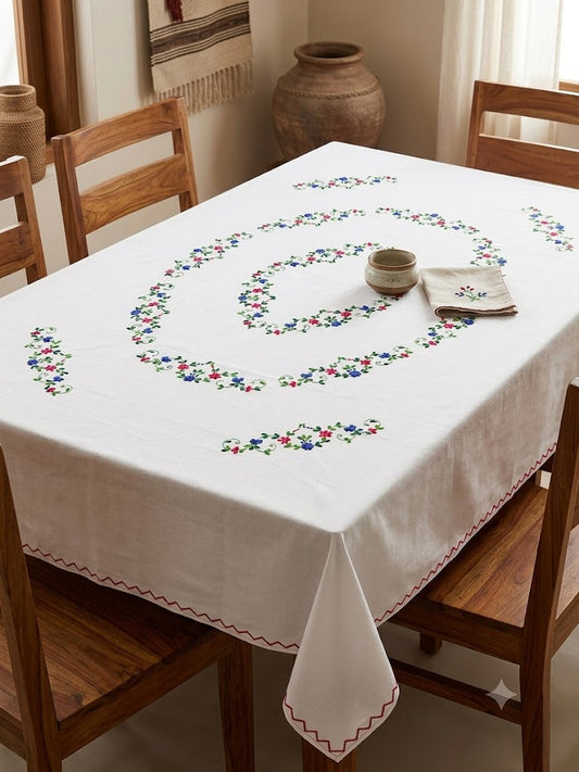 Hand Embroidered Floral Six Seater Table Cover