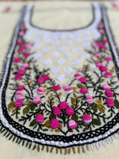 Hand Embroidered Pure Cotton Kurti Material | 3 Meter Premium Fabric | Made in India
