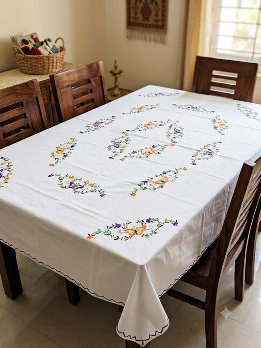 Hand Embroidered Floral Six Seater Table Cover