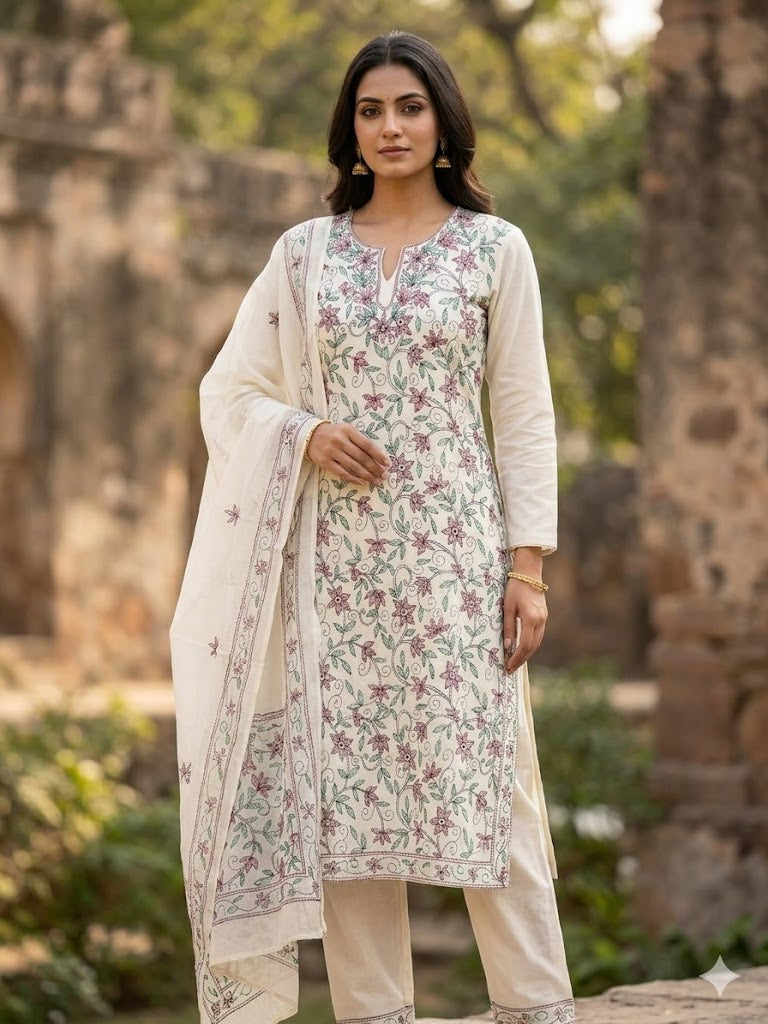 Chikonwala's Exclusive Hand Embroidered Bidding Kantha Dress Material