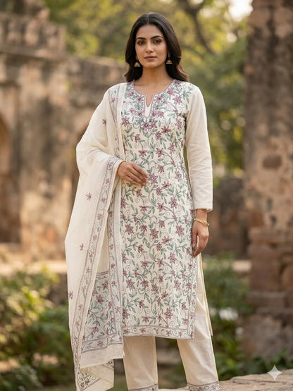 Chikonwala's Exclusive Hand Embroidered Bidding Kantha Dress Material