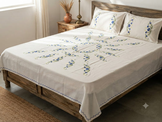 Chikonwala's Hand Embroidered Floral Design Bedsheet