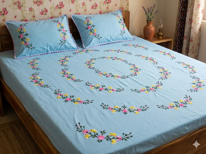 Chikonwala's Hand Embroidered Floral Design Bedsheet