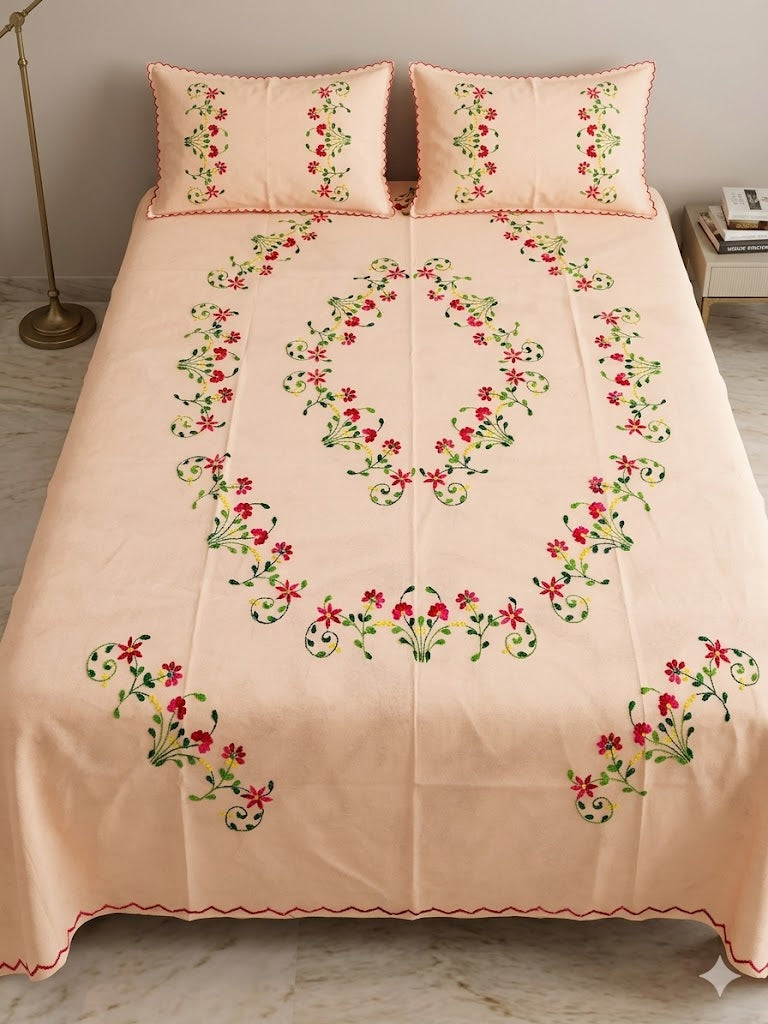 Chikonwala's Hand Embroidered Floral Design Bedsheet