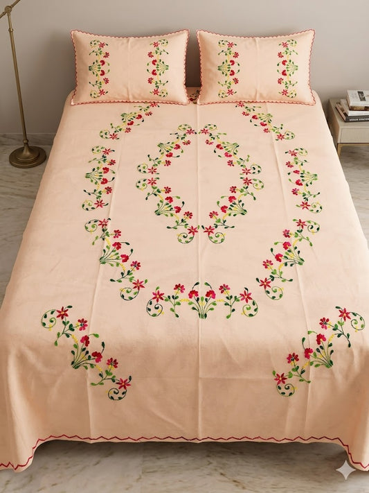 Chikonwala's Hand Embroidered Floral Design Bedsheet