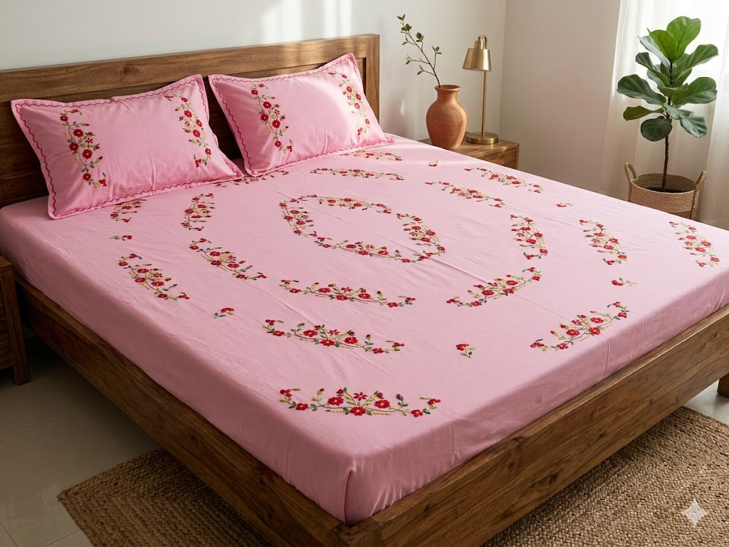 Chikonwala's Hand Embroidered Floral Design Bedsheet
