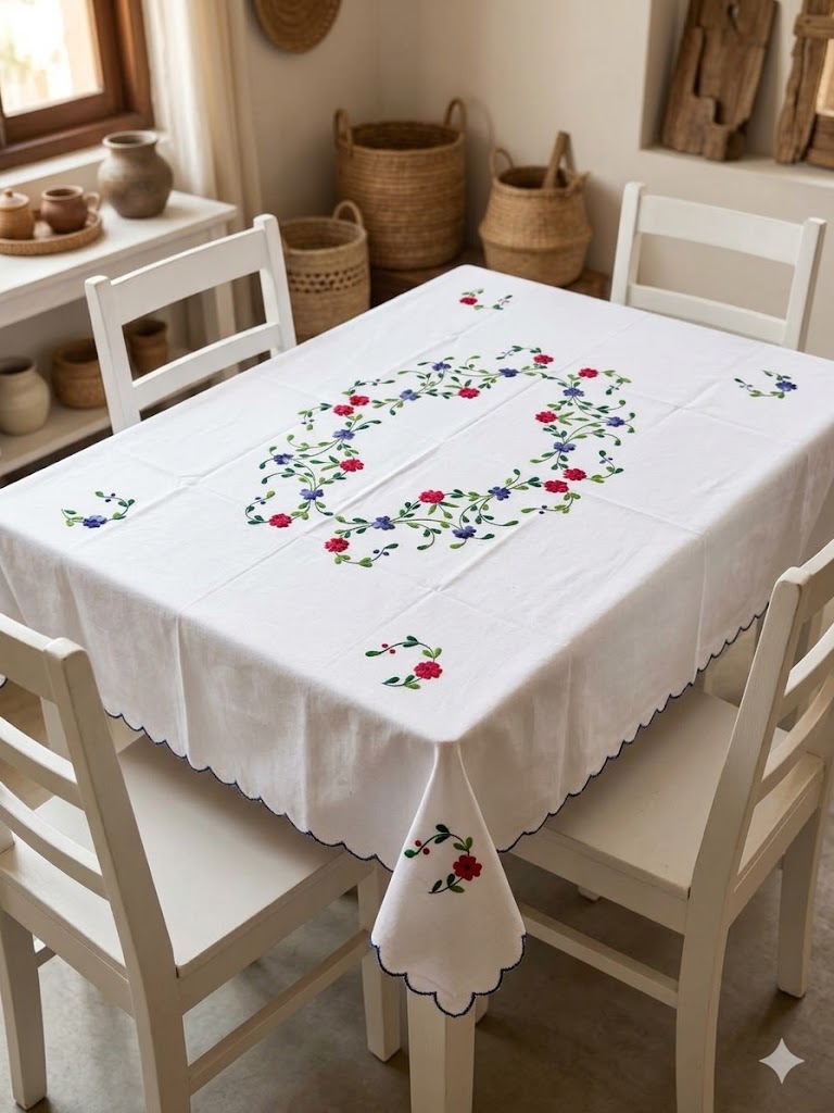 Hand Embroidered Four Seater Floral Table Cover