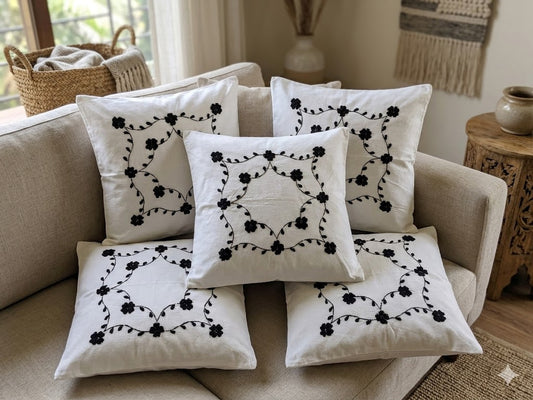 Hand Embroidered Cotton Cushion Covers (Set of 5)