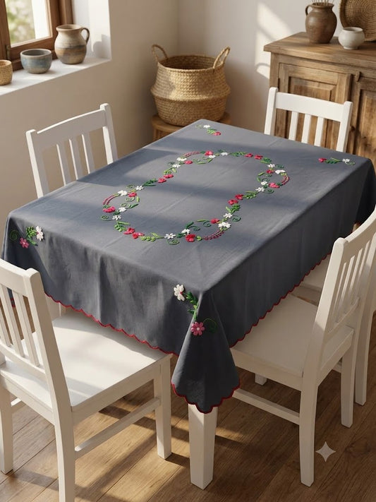 Hand Embroidered Four Seater Floral Table Cover