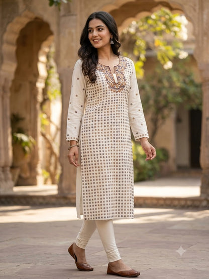 Hand Embroidered Pure Cotton Kurti Material | 3 Meter Premium Fabric | Made in India