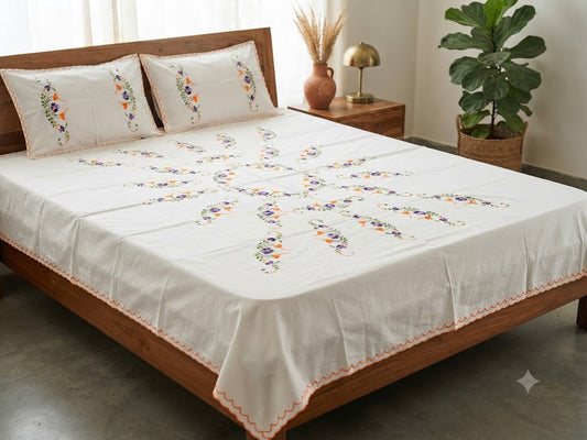 Chikonwala's Hand Embroidered Floral Design Bedsheet