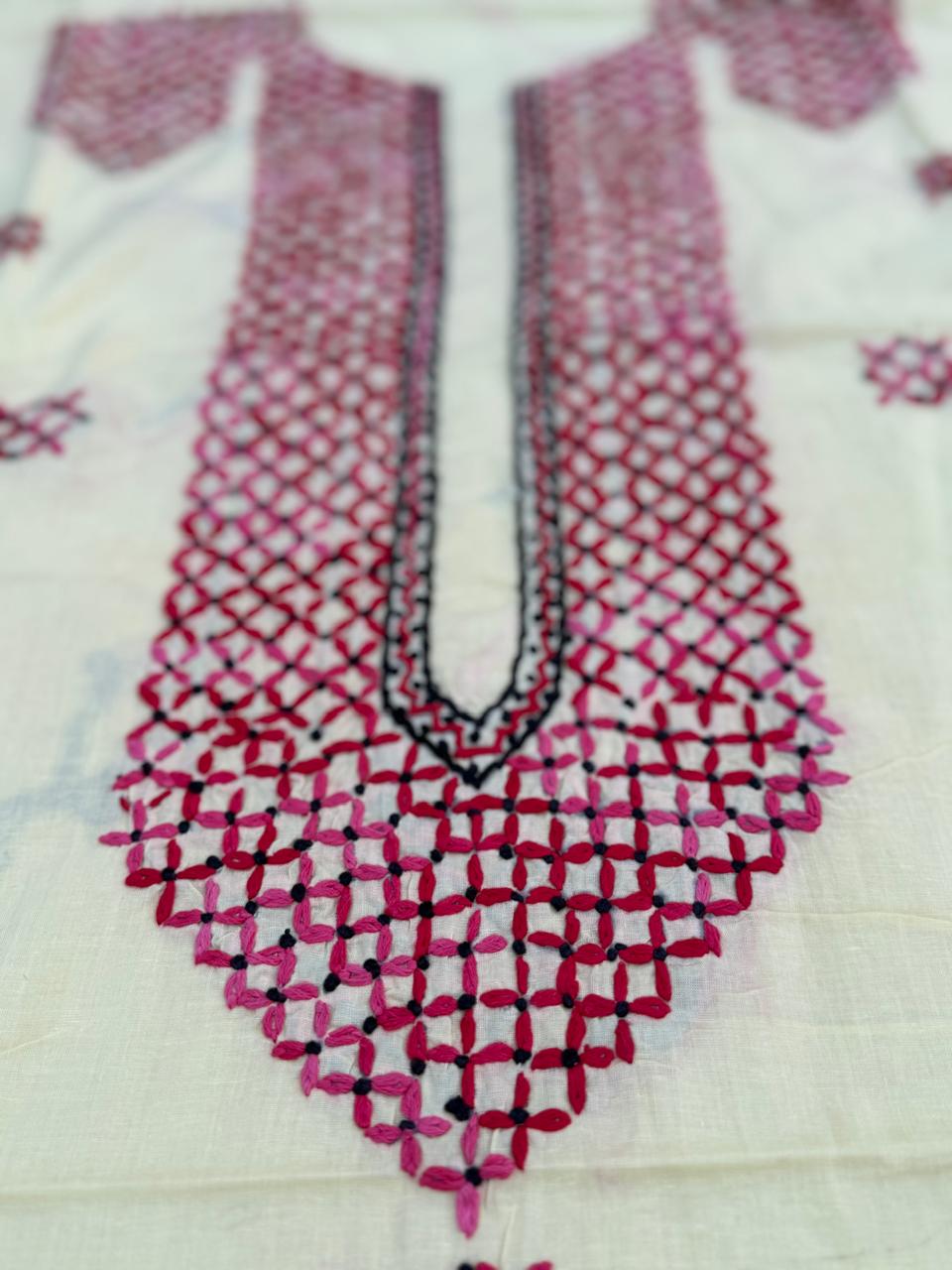 Hand Embroidered Pure Cotton Kurti Material | 3 Meter Premium Fabric | Made in India