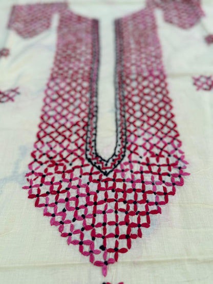 Hand Embroidered Pure Cotton Kurti Material | 3 Meter Premium Fabric | Made in India