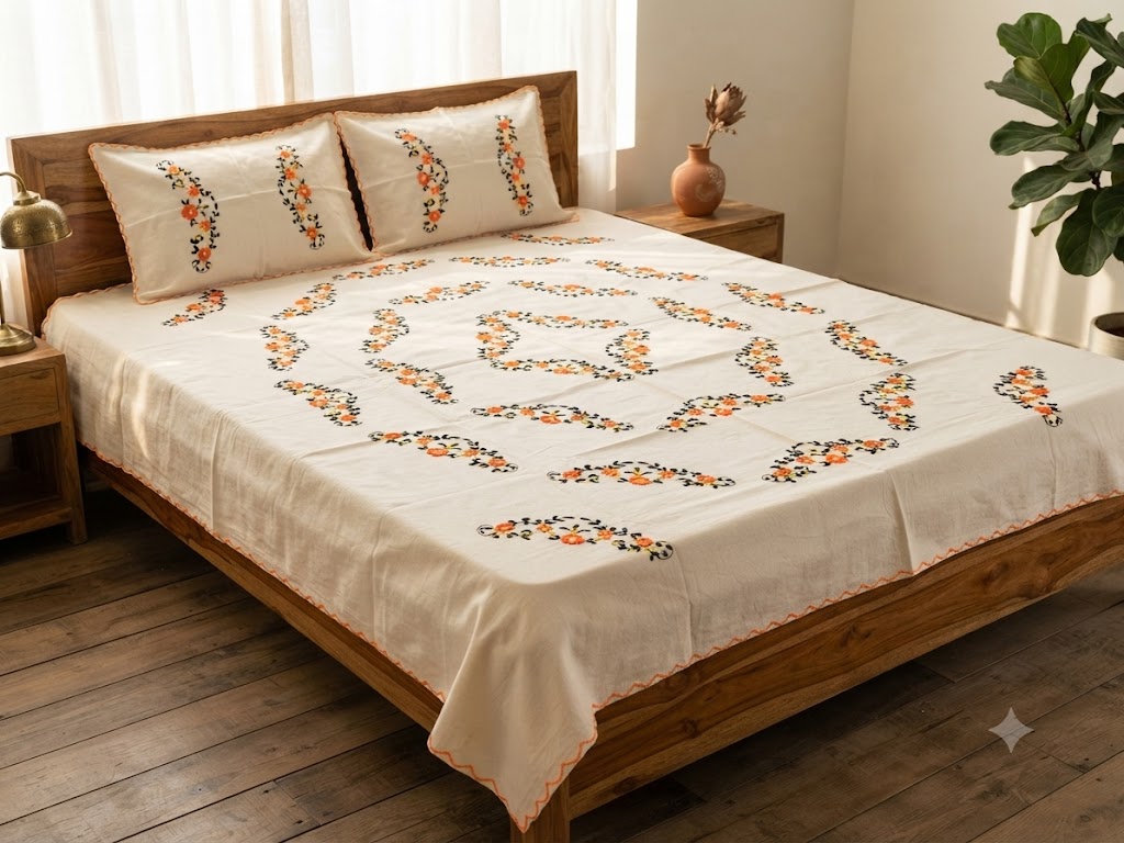Chikonwala's Hand Embroidered Floral Design Bedsheet
