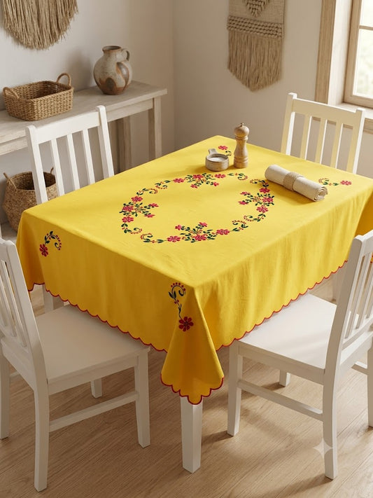 Hand Embroidered Four Seater Floral Table Cover