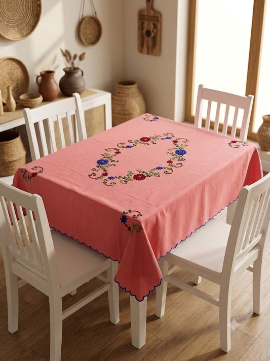 Hand Embroidered Four Seater Floral Table Cover