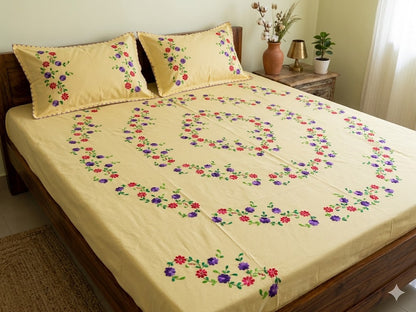 Chikonwala's Hand Embroidered Floral Design Bedsheet