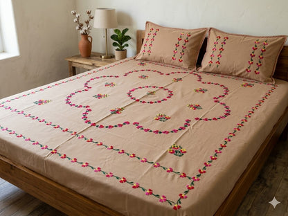 Chikonwala's Hand Embroidered Floral Design Bedsheet