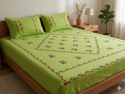Chikonwala's Hand Embroidered Floral Design Bedsheet
