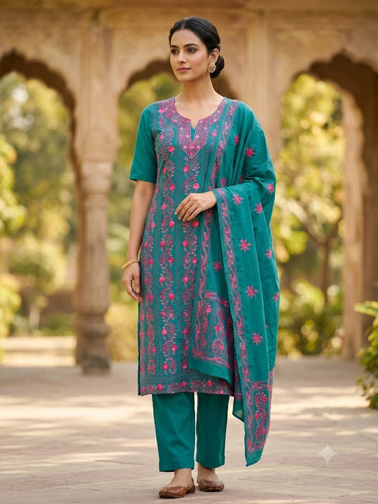 Chikonwala's Exclusive Hand Embroidered Fulkari Dress