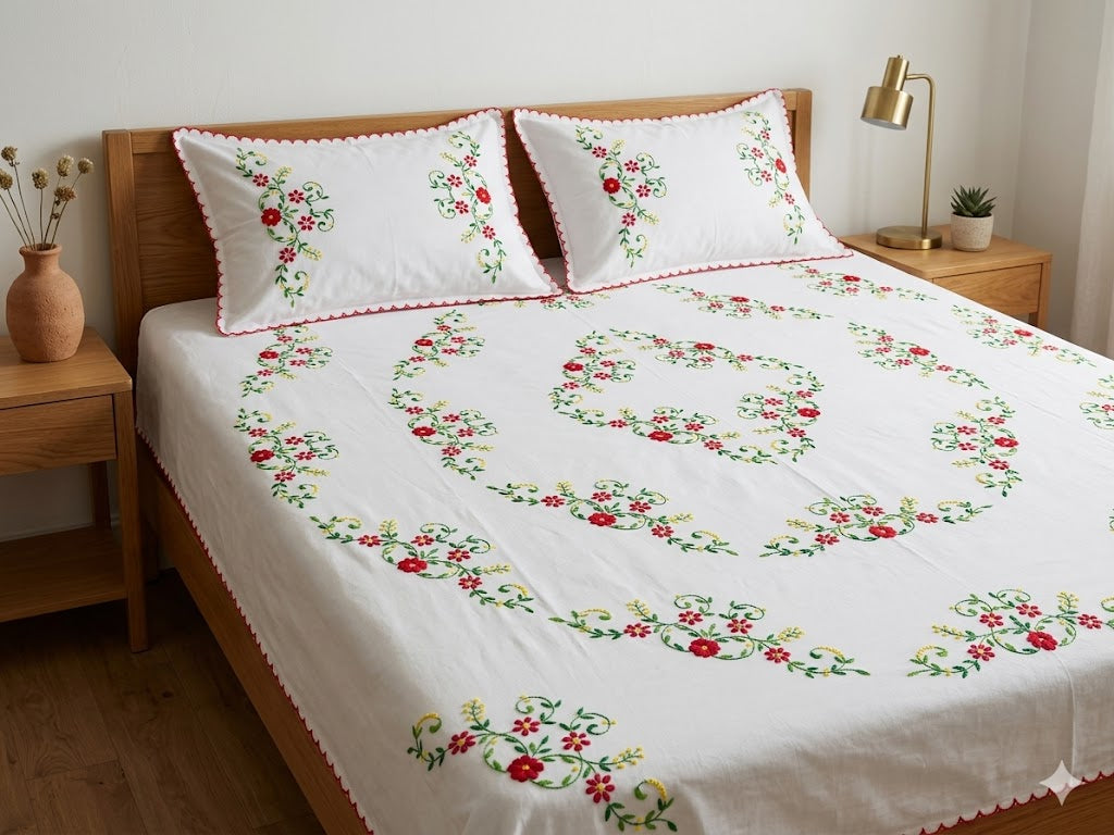 Chikonwala's Hand Embroidered Floral Design Bedsheet