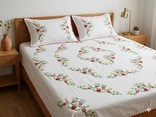 Chikonwala's Hand Embroidered Floral Design Bedsheet