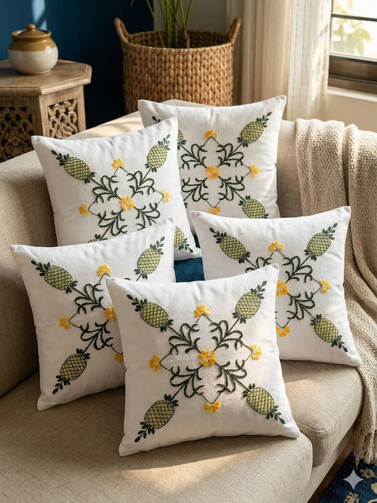 Hand Embroidered Cotton Cushion Covers (Set of 5)