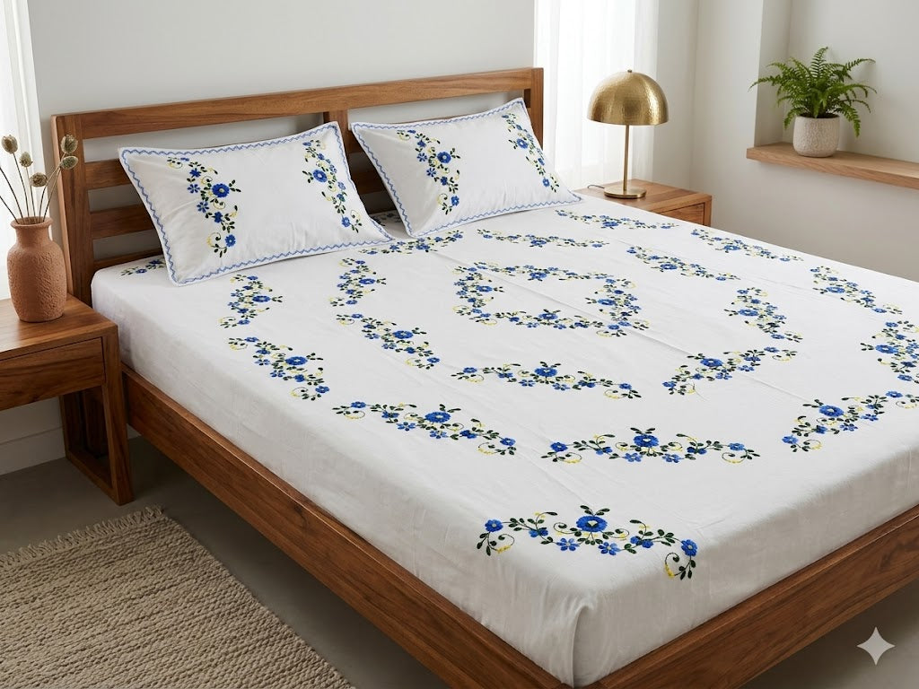 Chikonwala's Hand Embroidered Floral Design Bedsheet