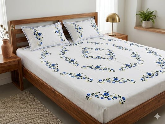Chikonwala's Hand Embroidered Floral Design Bedsheet