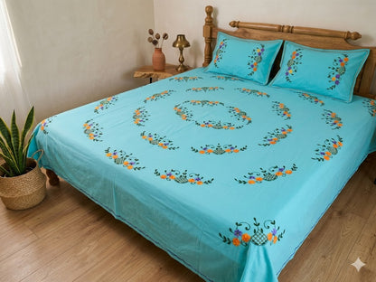 Chikonwala's Hand Embroidered Pure Cotton Bedsheet