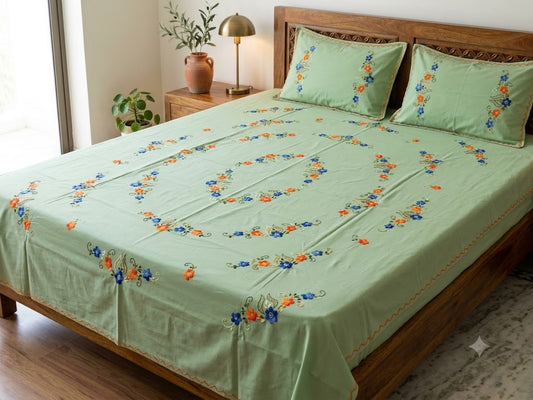 Chikonwala's Hand Embroidered Floral Design Bedsheet