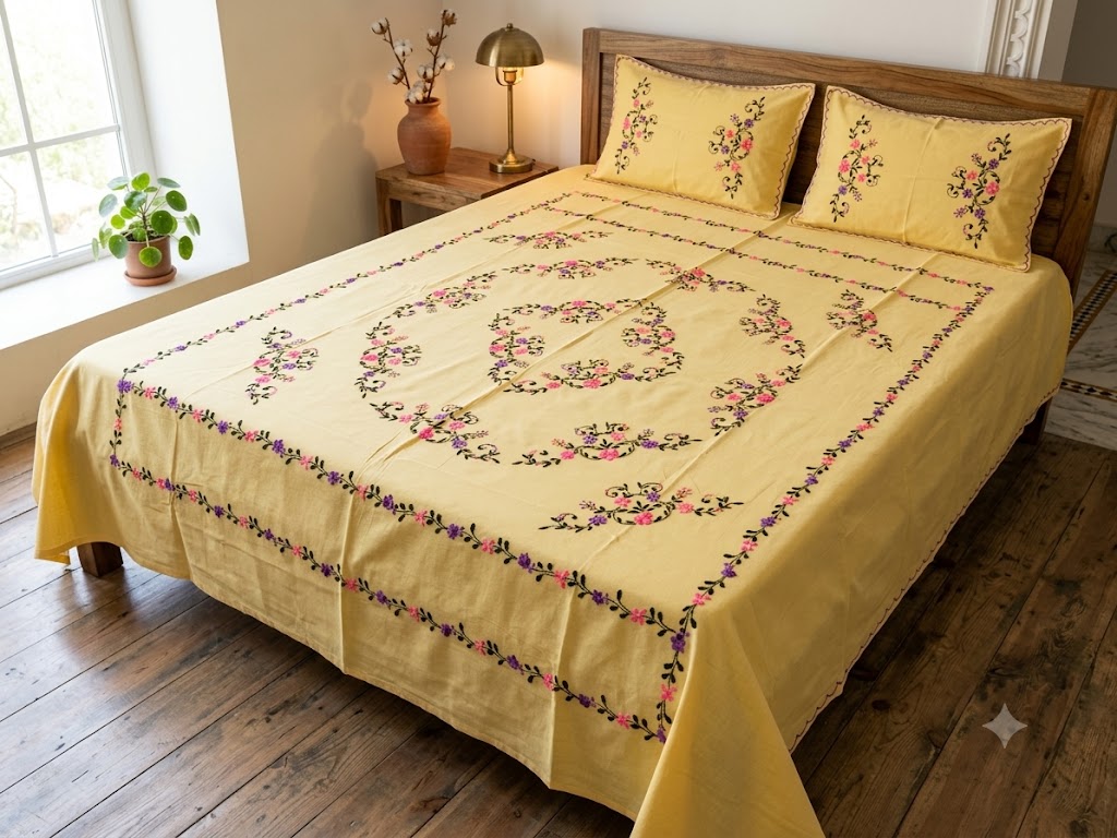 Chikonwala's Hand Embroidered Floral Design Bedsheet