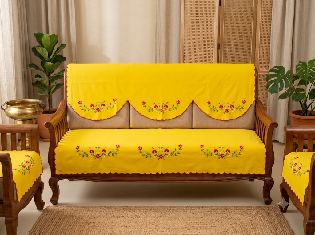 Hand Embroidered Sofa Cover (3+1+1 Seater)