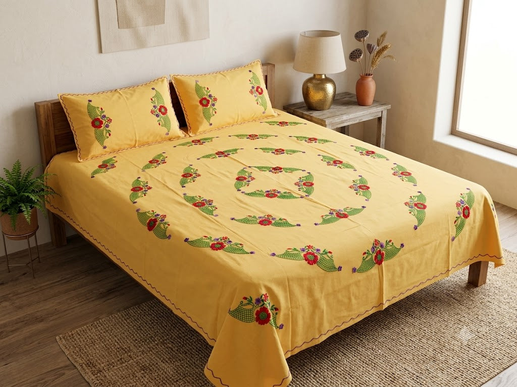 Chikonwala's Hand Embroidered Floral Design Bedsheet