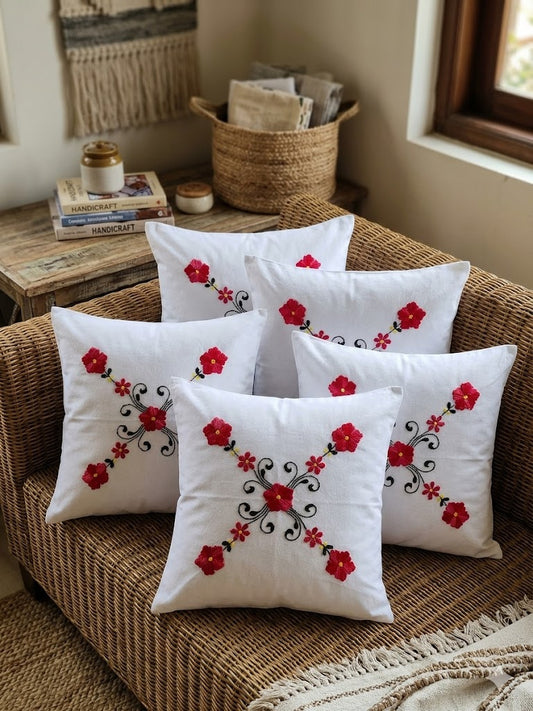 Hand Embroidered Cotton Cushion Covers (Set of 5)