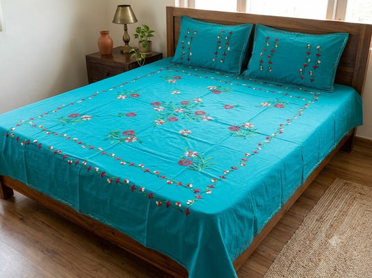 Title Chikonwala's Hand Embroidered Floral Design Bedsheet