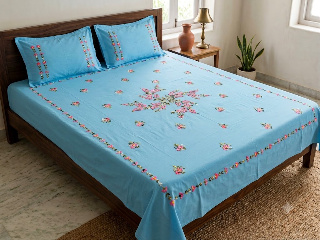 Chikonwala's Hand Embroidered Floral Design Bedsheet