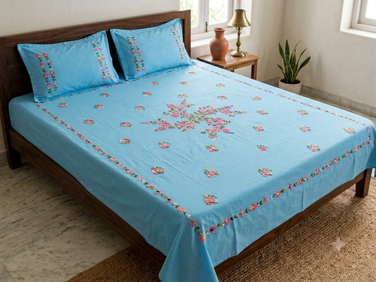 Chikonwala's Hand Embroidered Floral Design Bedsheet