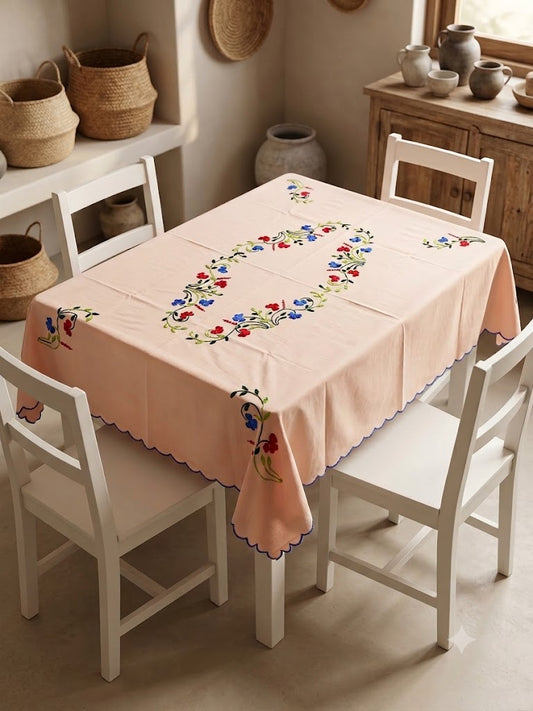 Hand Embroidered Four Seater Floral Table Cover