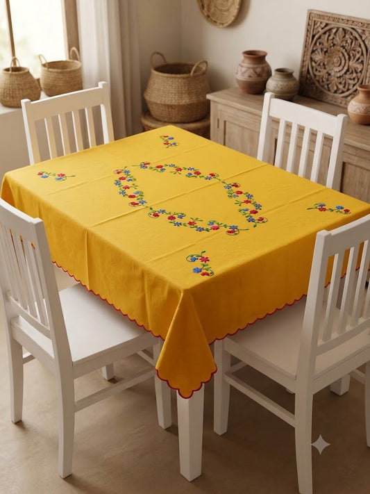 Hand Embroidered Four Seater Floral Table Cover