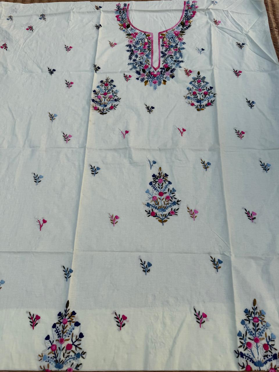 Hand Embroidered Pure Cotton Kurti Material | 3 Meter Premium Fabric | Made in India