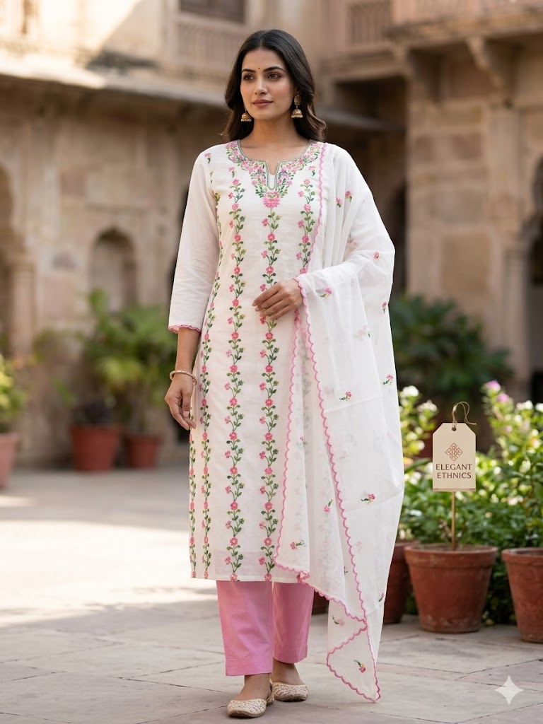 Chikonwala's Exclusive Hand Embroidered Organdy Cotton Dress Material