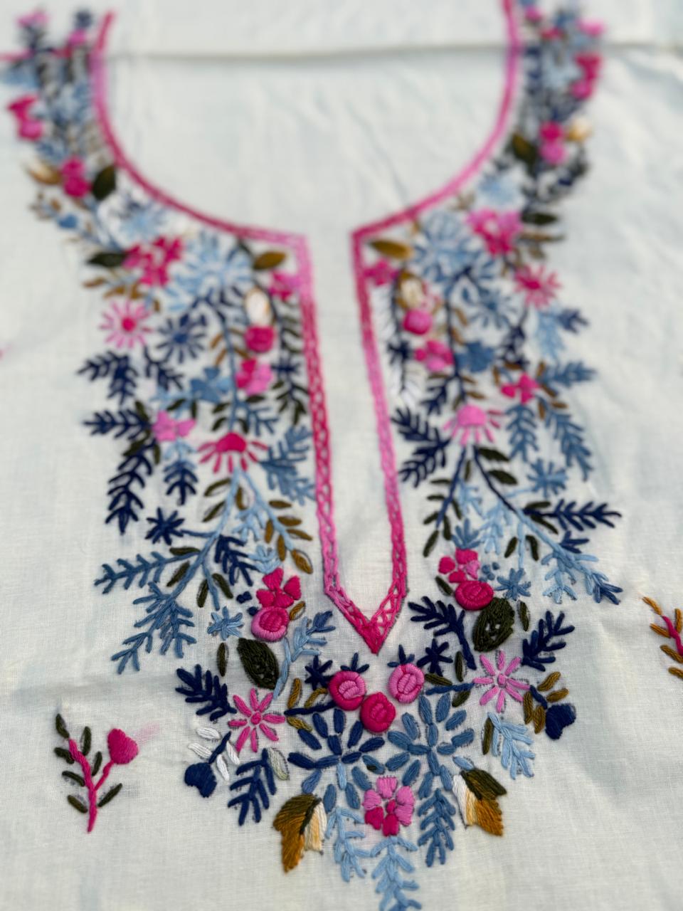 Hand Embroidered Pure Cotton Kurti Material | 3 Meter Premium Fabric | Made in India