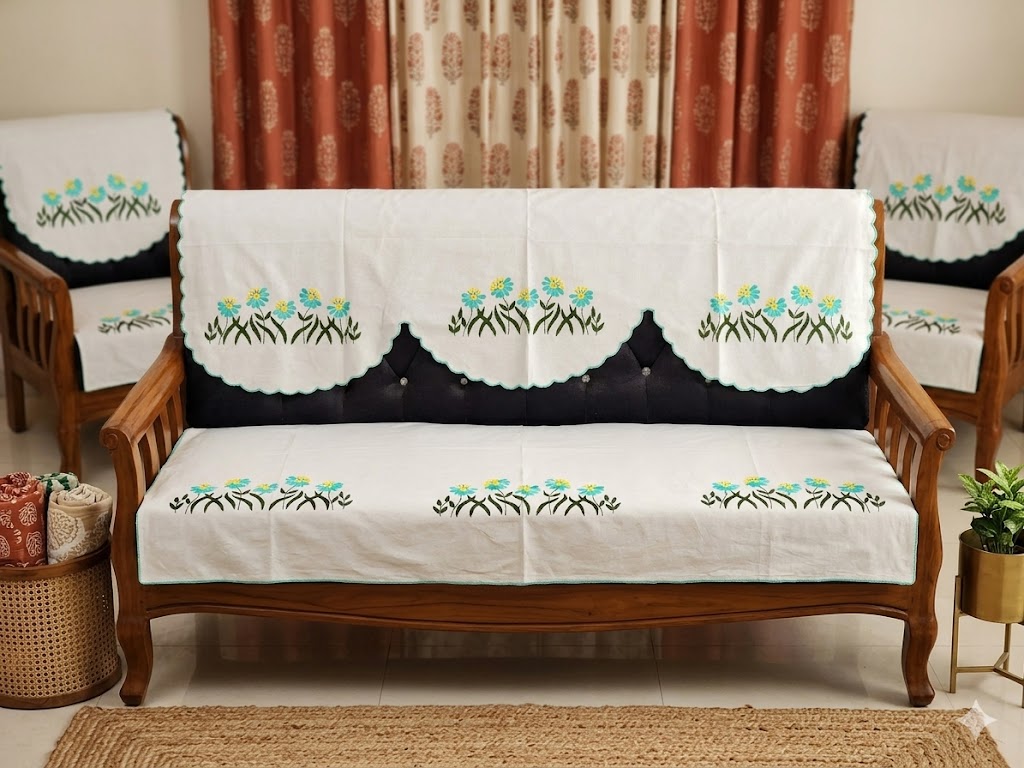 Hand Embroidered Sofa Cover (3+1+1 Seater)