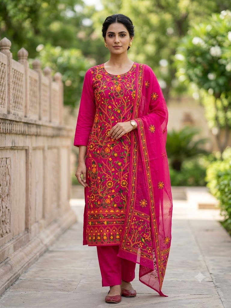 Chikonwala's Exclusive Hand Embroidered Fulkari Dress