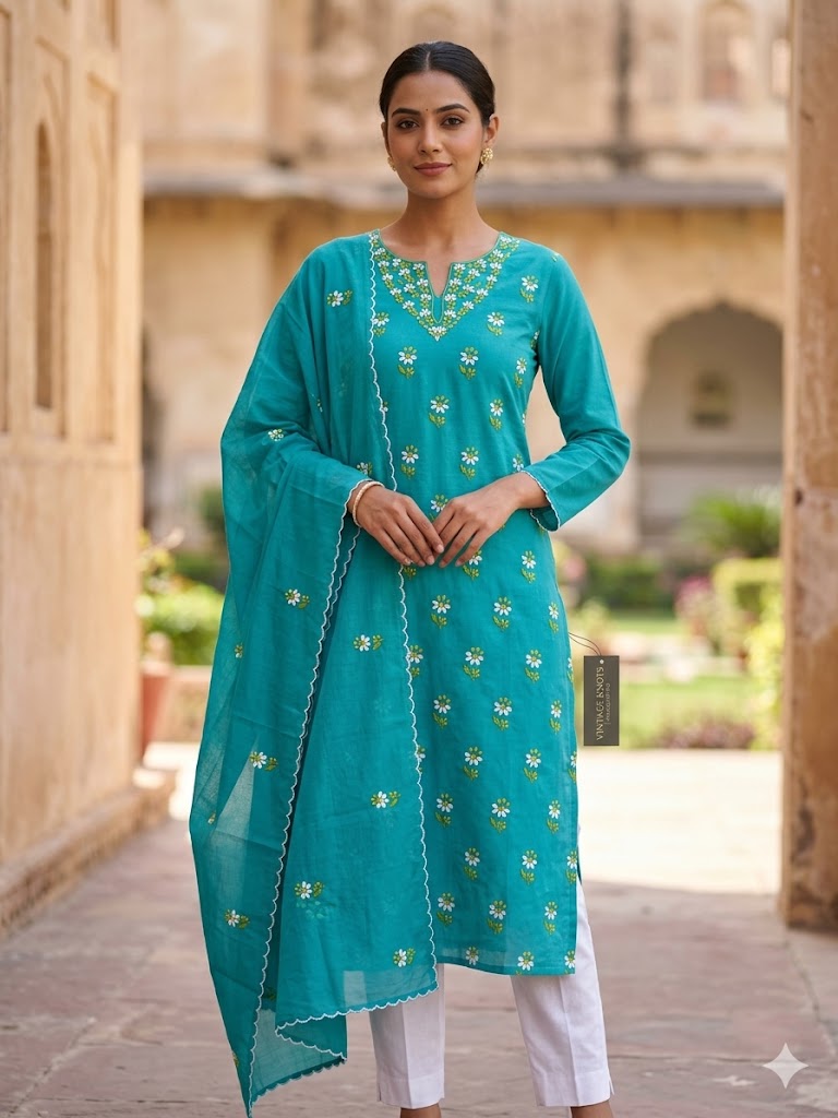 Chikonwala's Exclusive Hand Embroidered Organdy Cotton Dress Material